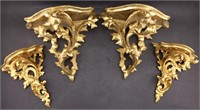 2 Pairs of Ornate Gilt Shelves