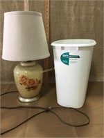 Glass lamp and shade, Wastebasket