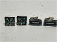 SILVER PLATED CUFF LINKS WITH TURQUOISE INLAY AND