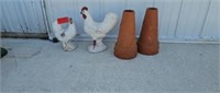 15" & 20" concrete chickens & clay pieces