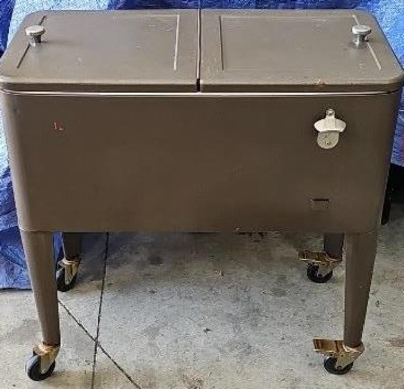 rolling cooler on stand w/double opening top