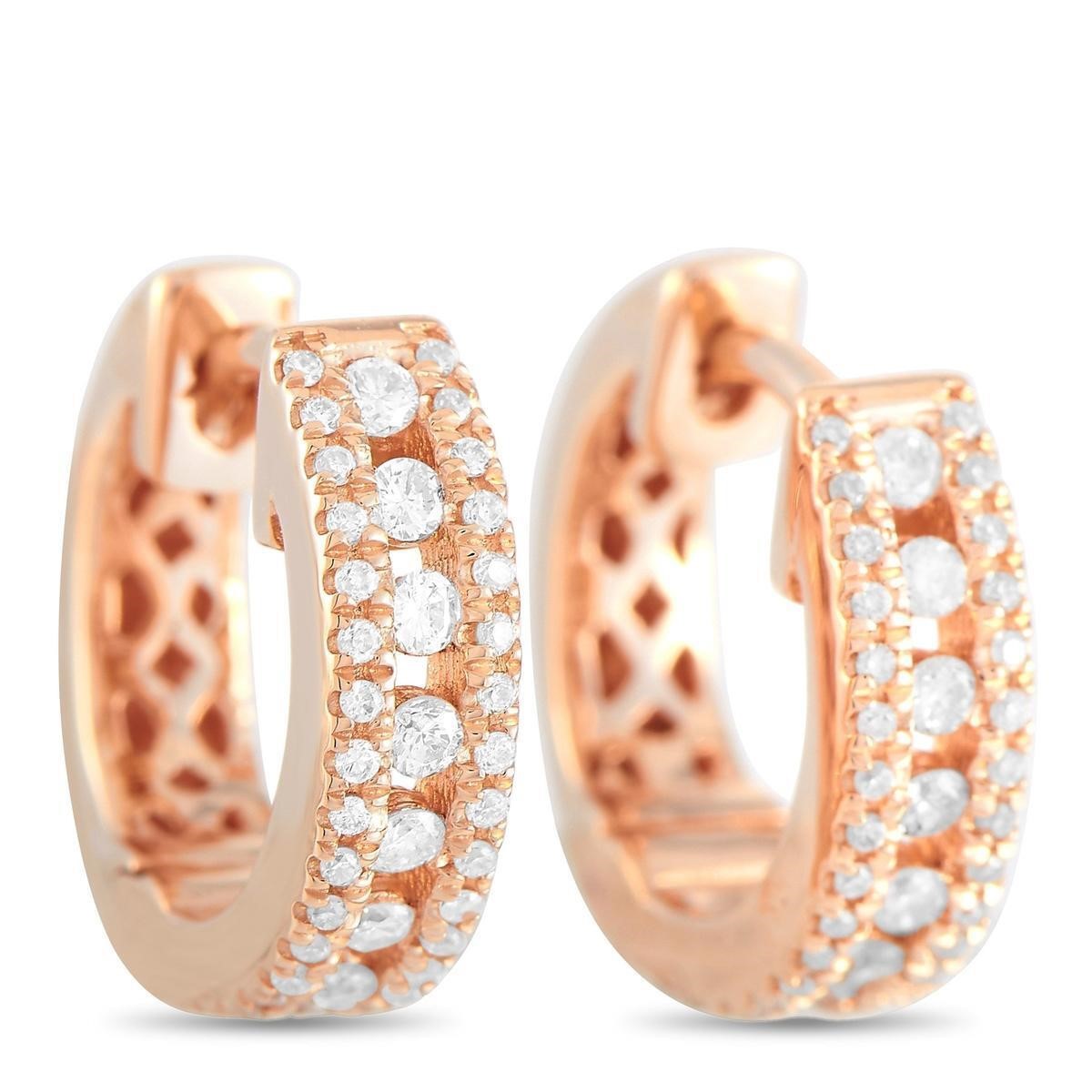 14K Rose Gold 0.35 ct Diamond Hoop Earrings