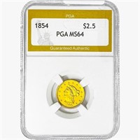 1854 $2.50 Gold Quarter Eagle PGA MS64