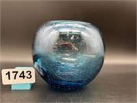Beautiful Hand Blown Vintage Blue Bubble Vase