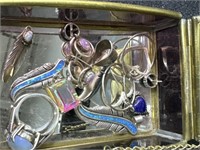 Vintage Glass Jewelry Box with Jewelry