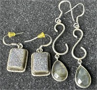 2 Vintage Pair of 925 Silver Earrings