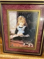 Vtg art, Young Servant Girl with Kitten****