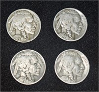 FOUR BUFFALO NICKELS