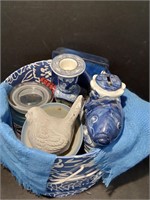 Blue and White Hat Box Lot