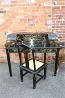 2pc Chinese Black lacquer Desk & Chair