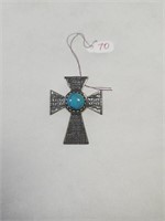 Wt 15.37g Sterling/turquoise cross enhancer,