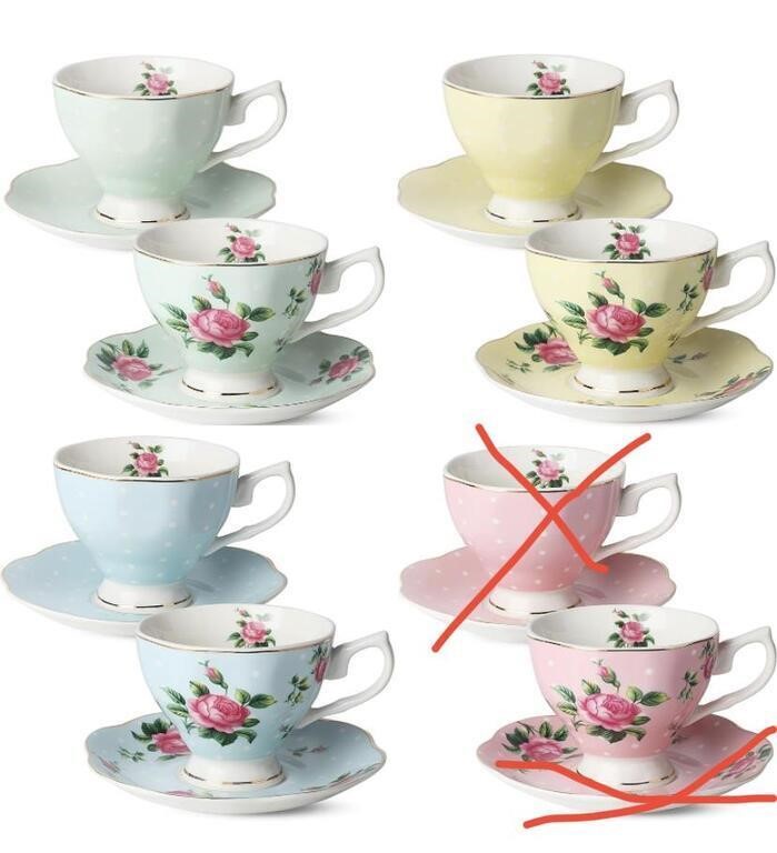 BTAT- FLORAL TEA CUPS AND SAUCERS (MISSING PINK