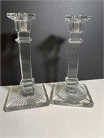 2 vintage heavy crystal candle stick holders.