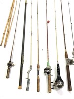 9 VTG Fishing Rods Marhoff Reel & Bamboo