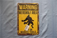 Retro Tin Sign: Warning Werewolf Area