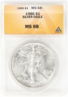 Coin 1986 American Silver Eagle - ANACS MS68
