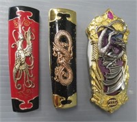 (3) Franklin Mint folding knives, Golden dragon