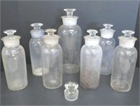 Apothecary jars-7 items- H 10-13" & extra stopper
