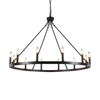 Black Farmhouse Chandelier- 38 inches 12 Lights