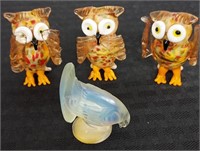 4pc art glass miniatures Sabino dove Murano? owls
