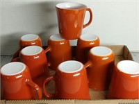 (9) Pyrex Red Brown Coffee Mugs