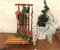 Christmas Decor, 2 Sleds, Reindeer, etc.