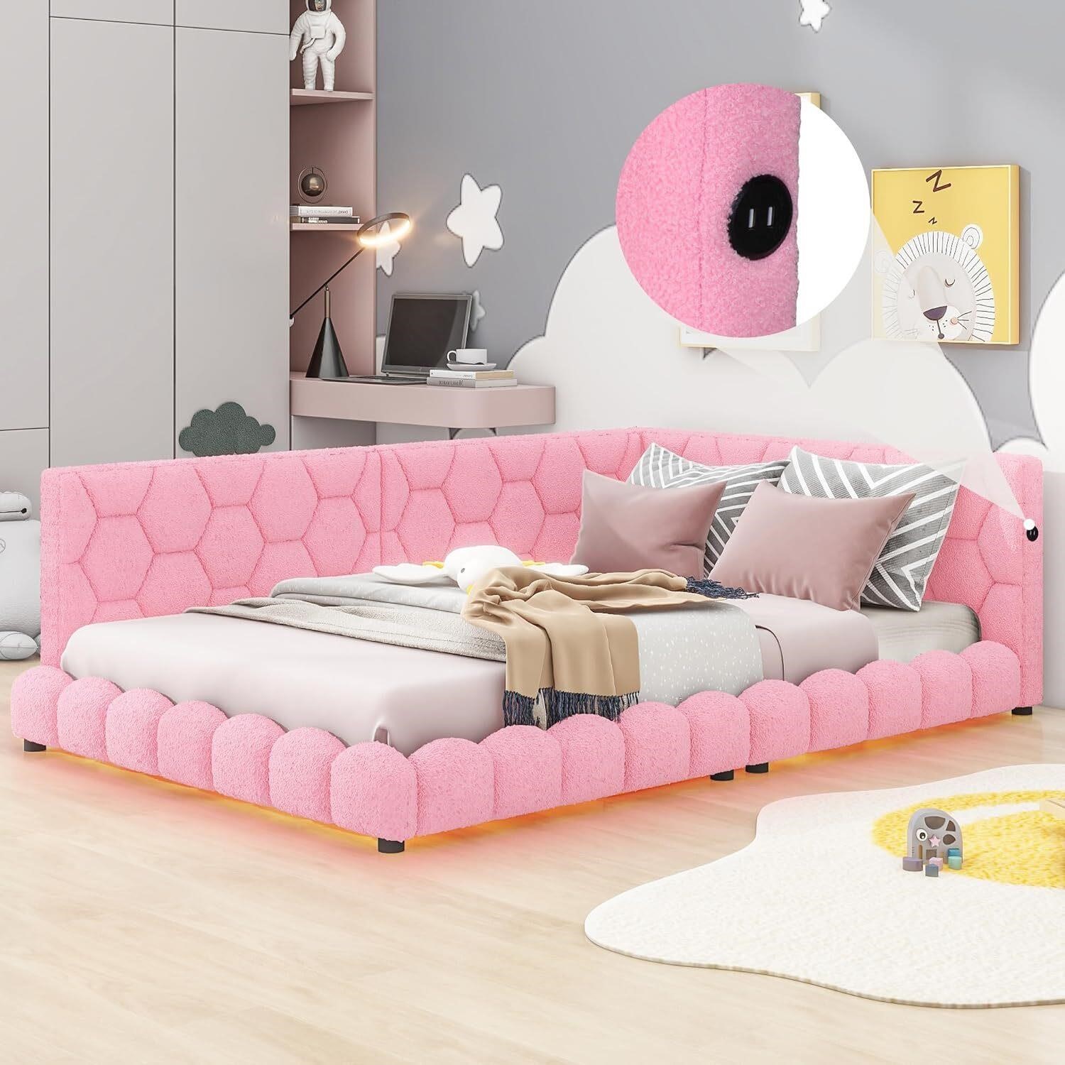Linique Upholstered Full Bed  USB  LED  Pink