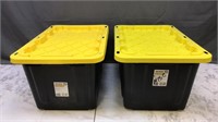 2 Plastic Storage Totes 27 Gallons Each W/ Lids