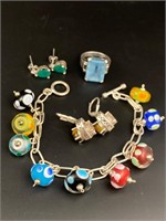 Sterling silver lamp work bracelet, earrings ,ring