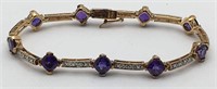 Sterling Bracelet With Purple Stones & Diamonds