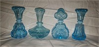 Set of 4 blue small decanters with stoppers