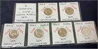 Coins - six Jefferson silver war time Nickels,GEM,