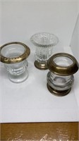 Group of (3) sterling glass candle holders, 1 is