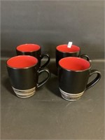 4 Stokes black & red coffee mugs 4.5"h