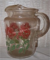 (S1) Vintage Red Rose Water Pitcher