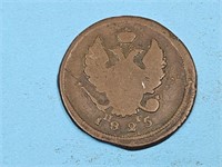 1825 Russian Copper 2 Kopeks Coin, wore