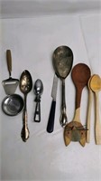 Misc. Kitchen tools items wood silver spoons lot