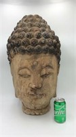 Large Polychrome Wood Buddha Head