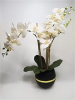 Artificial White Orchid in a Black Pottery Pot