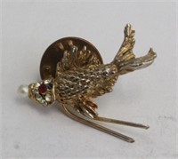 Vintage Estate Ruby/Pearl Fish Pin and Tie Tack