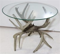 Low Glass Top Side Table with Faux  Antlers Base
