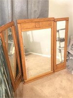 Heavy Vintage Solid Oak Frame Tri Fold Mirror
