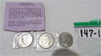 3) Eisenhower Silver Dollars 1972D, 1978D, +