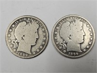 1899 Silver Barber Half DOllar 2 Coins (one O)