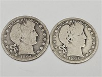 1894 Silver Barber Half 2 Coins