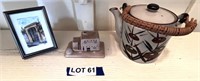 Tea Pot,  House Incense Burner & Framed Watercolor
