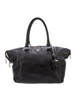 Prada Nero Cervo Leather Jacquard Top Handle Bag