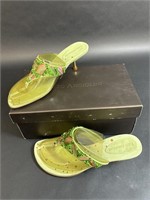 Enzo Angiolini Lime Beaded Sequin Thong Sandals