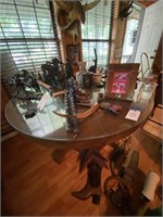 Oak Pedestal Table w/Glass Top Round 54"Dia