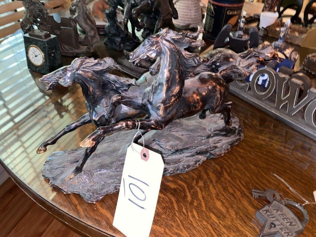 Bronze Statue of 3 Horses approx 20"L x 10"H